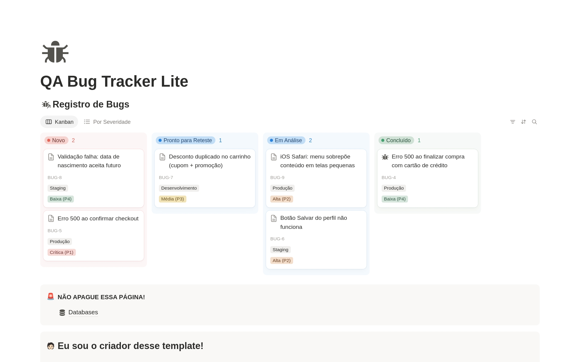 Preview de QA Bug Tracker Lite