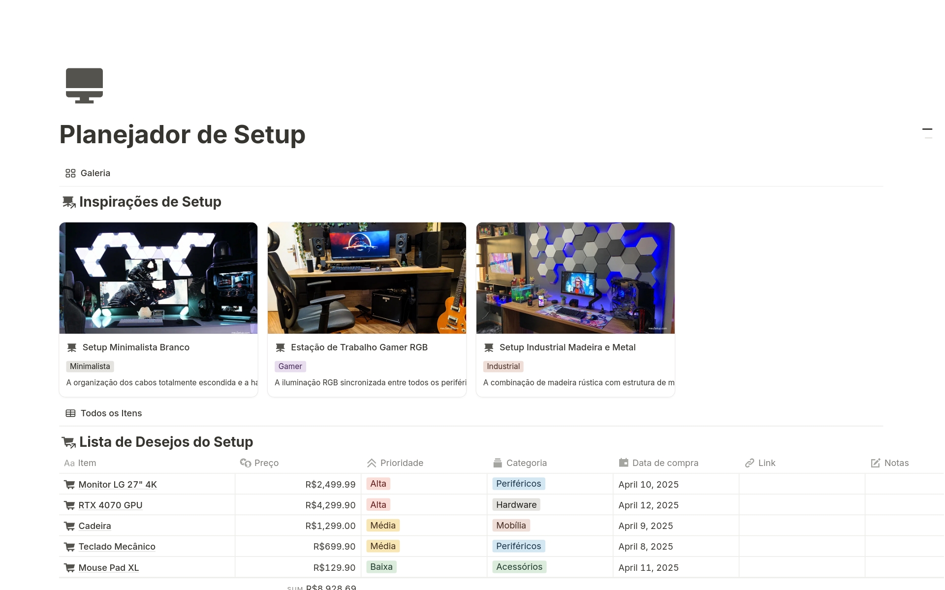 Preview de Planejador de Setup