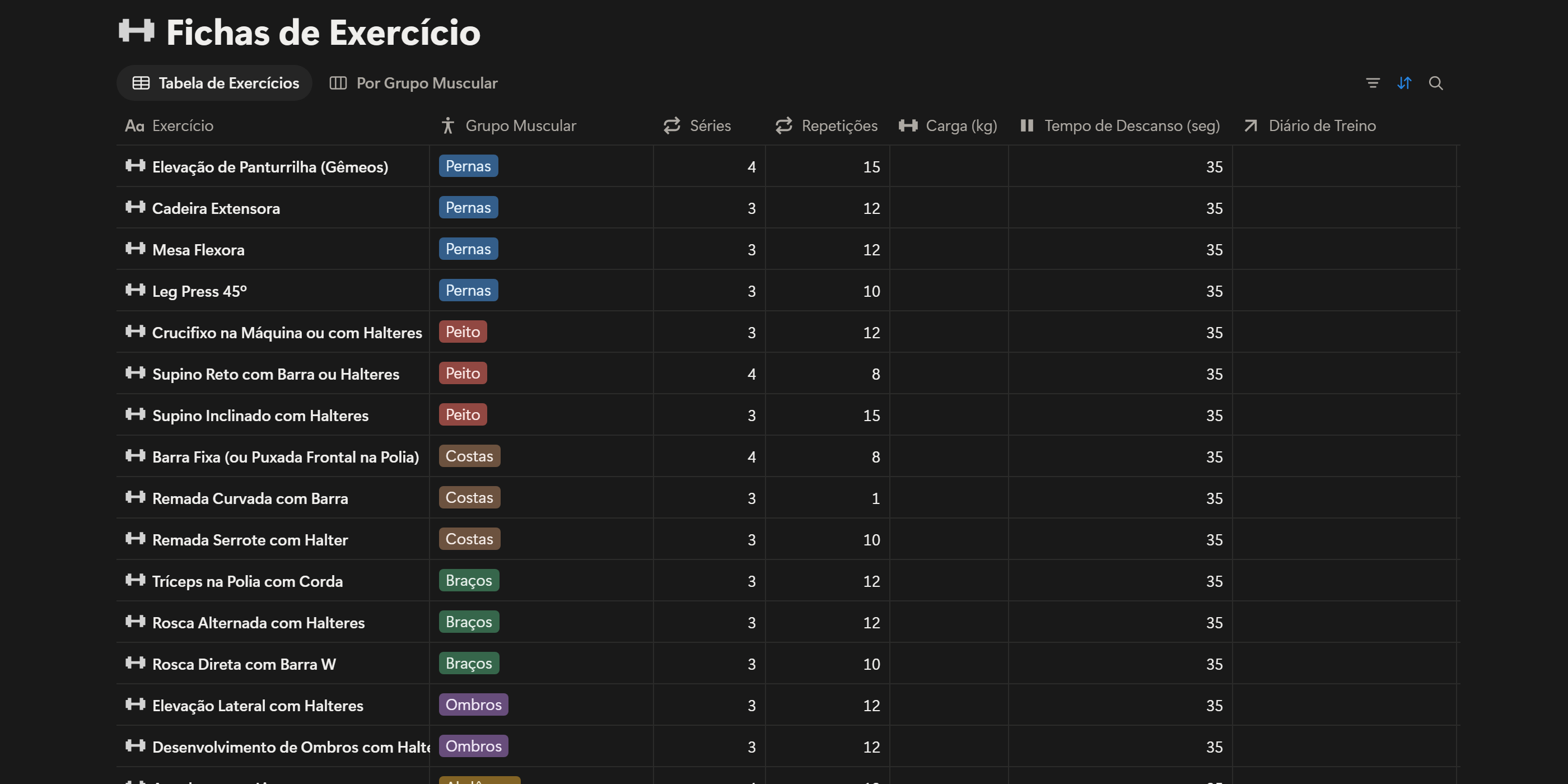 Fichas de Exercícios & Cargas